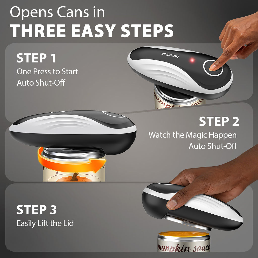 ThriveCan Electric Can Opener, One-Touch Auto Open & Stop, USB Rechargeable, Smooth Edge Side Cut, Magnetic Lid Lift, Hands-Free for Seniors, Weak Hands & Everyday Kitchen Use