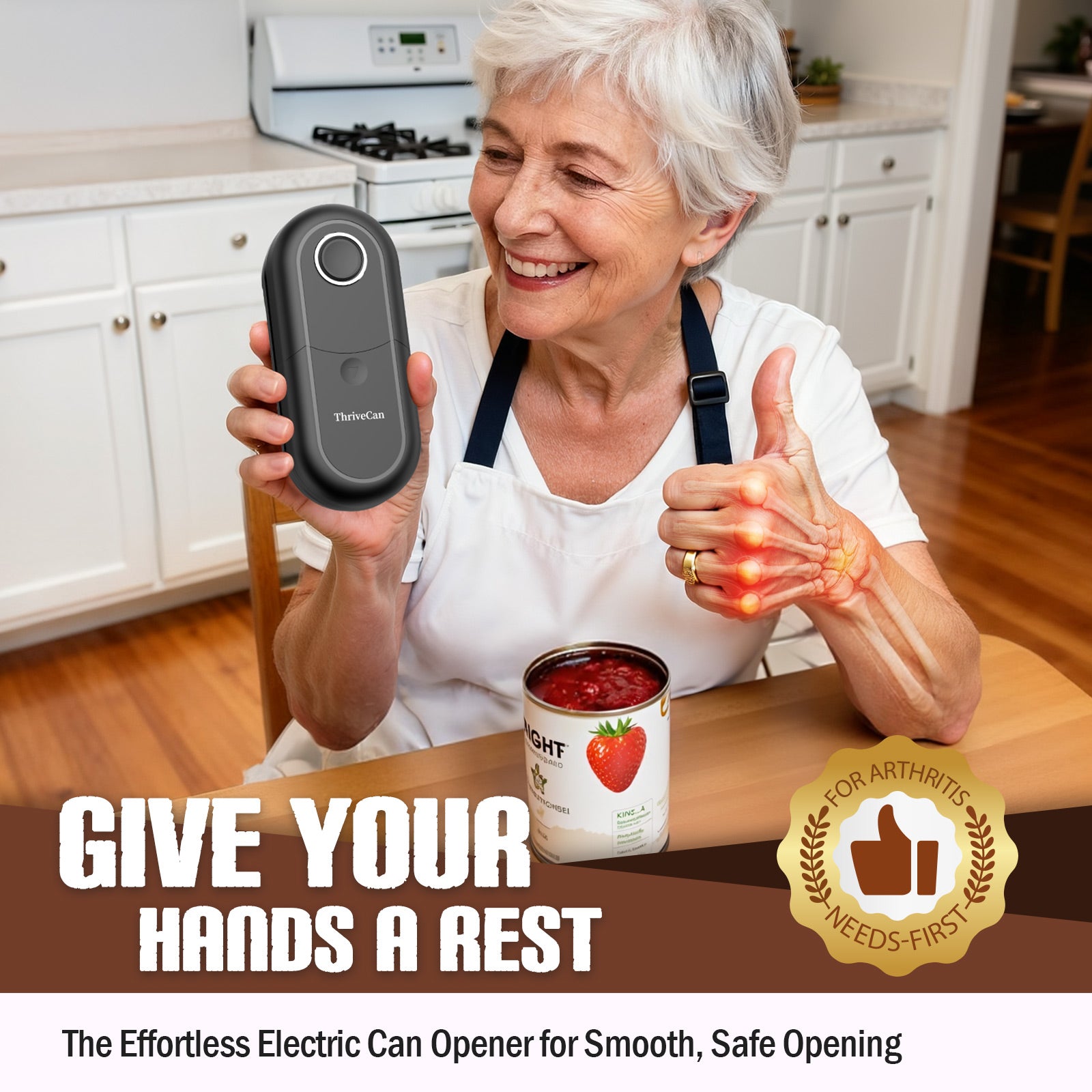 ThriveCan Electric Can Opener, One-Touch Automatic Can Opener- Fits Almost All Can Sizes, Battery-Operated Handheld Kitchen Gadget with Smooth Edge, Food Safe, Ideal for Seniors & Arthritis Sufferers