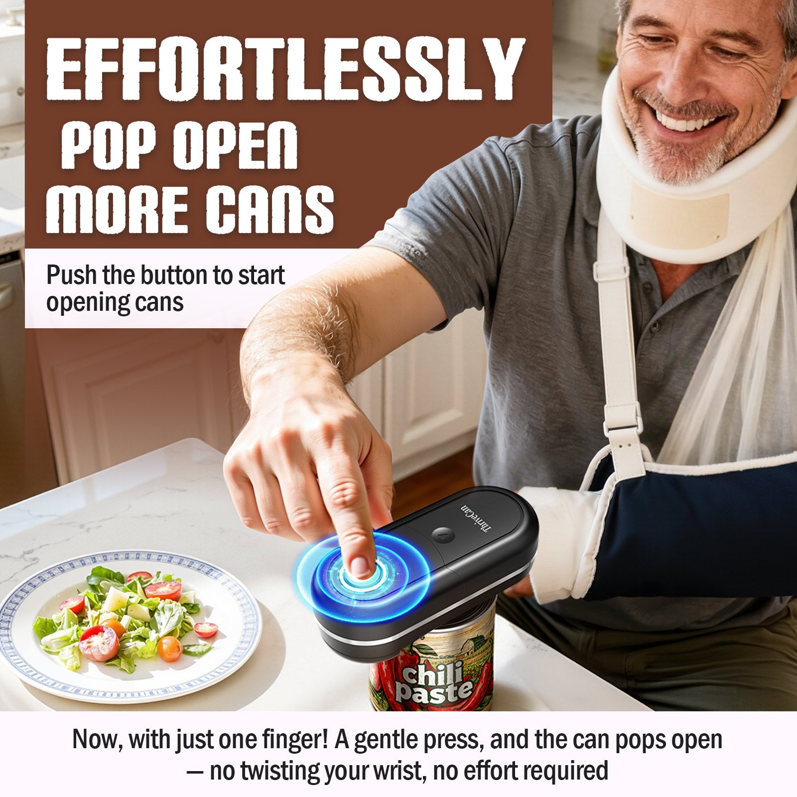 ThriveCan Electric Can Opener, One-Touch Automatic Can Opener- Fits Almost All Can Sizes, Battery-Operated Handheld Kitchen Gadget with Smooth Edge, Food Safe, Ideal for Seniors & Arthritis Sufferers