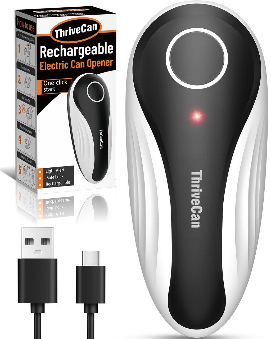 ThriveCan Electric Can Opener, One-Touch Auto Open & Stop, USB Rechargeable, Smooth Edge Side Cut, Magnetic Lid Lift, Hands-Free for Seniors, Weak Hands & Everyday Kitchen Use