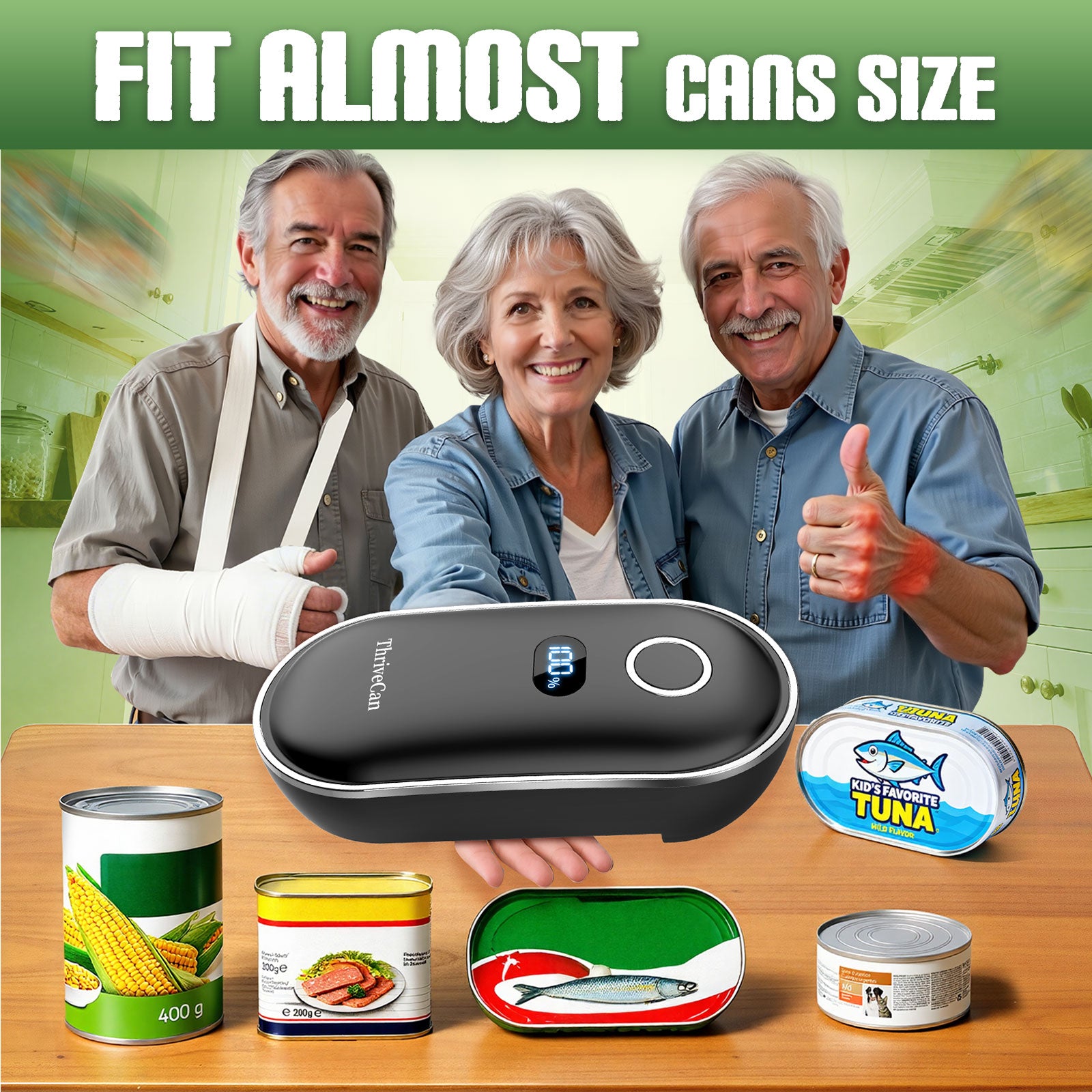 Thrivecan Rechargeable Electric Can Opener, One-Touch Automatic Can Opener with Smooth Edge, Effortless Can Opener for Seniors, Arthritis, Weak Hands, Home, Ideal Kitchen Tool  for Daily Use