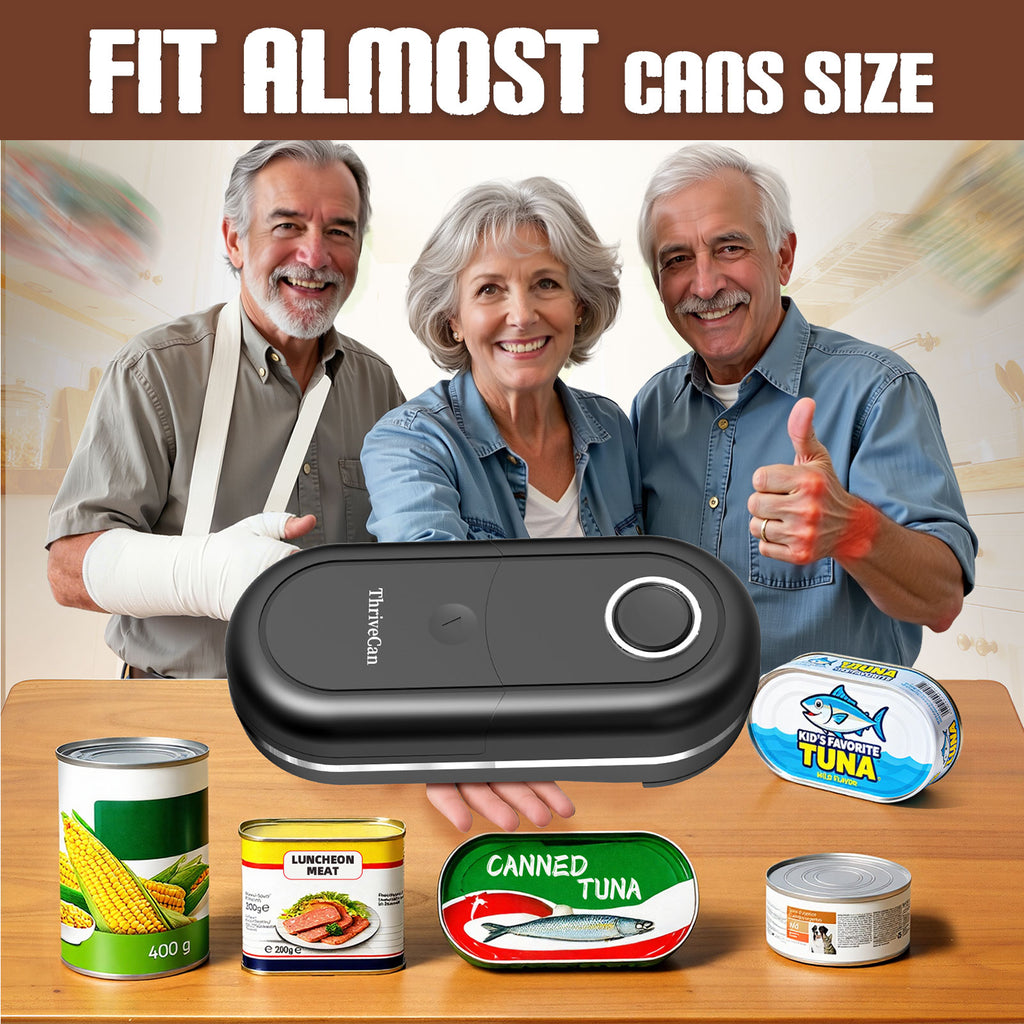 ThriveCan Electric Can Opener, One-Touch Automatic Can Opener- Fits Almost All Can Sizes, Battery-Operated Handheld Kitchen Gadget with Smooth Edge, Food Safe, Ideal for Seniors & Arthritis Sufferers