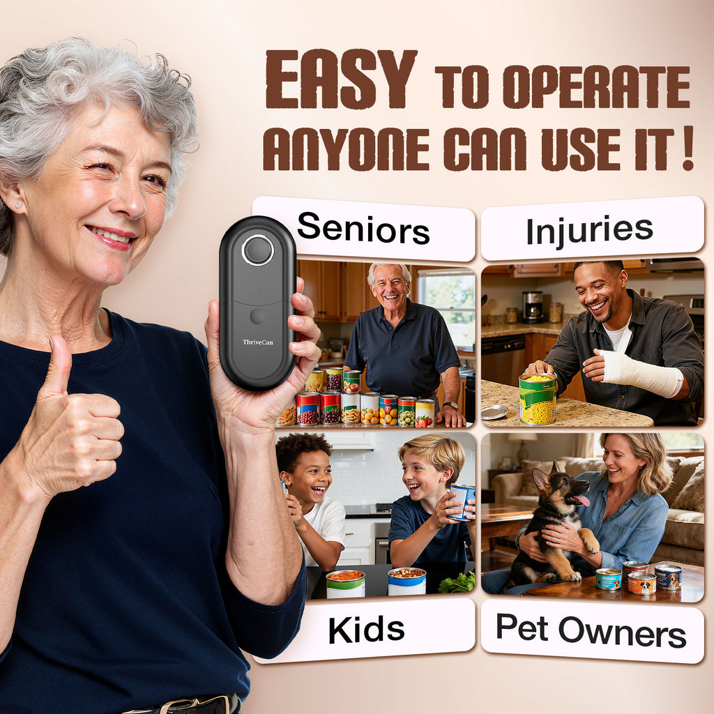 ThriveCan Electric Can Opener, One-Touch Automatic Can Opener- Fits Almost All Can Sizes, Battery-Operated Handheld Kitchen Gadget with Smooth Edge, Food Safe, Ideal for Seniors & Arthritis Sufferers